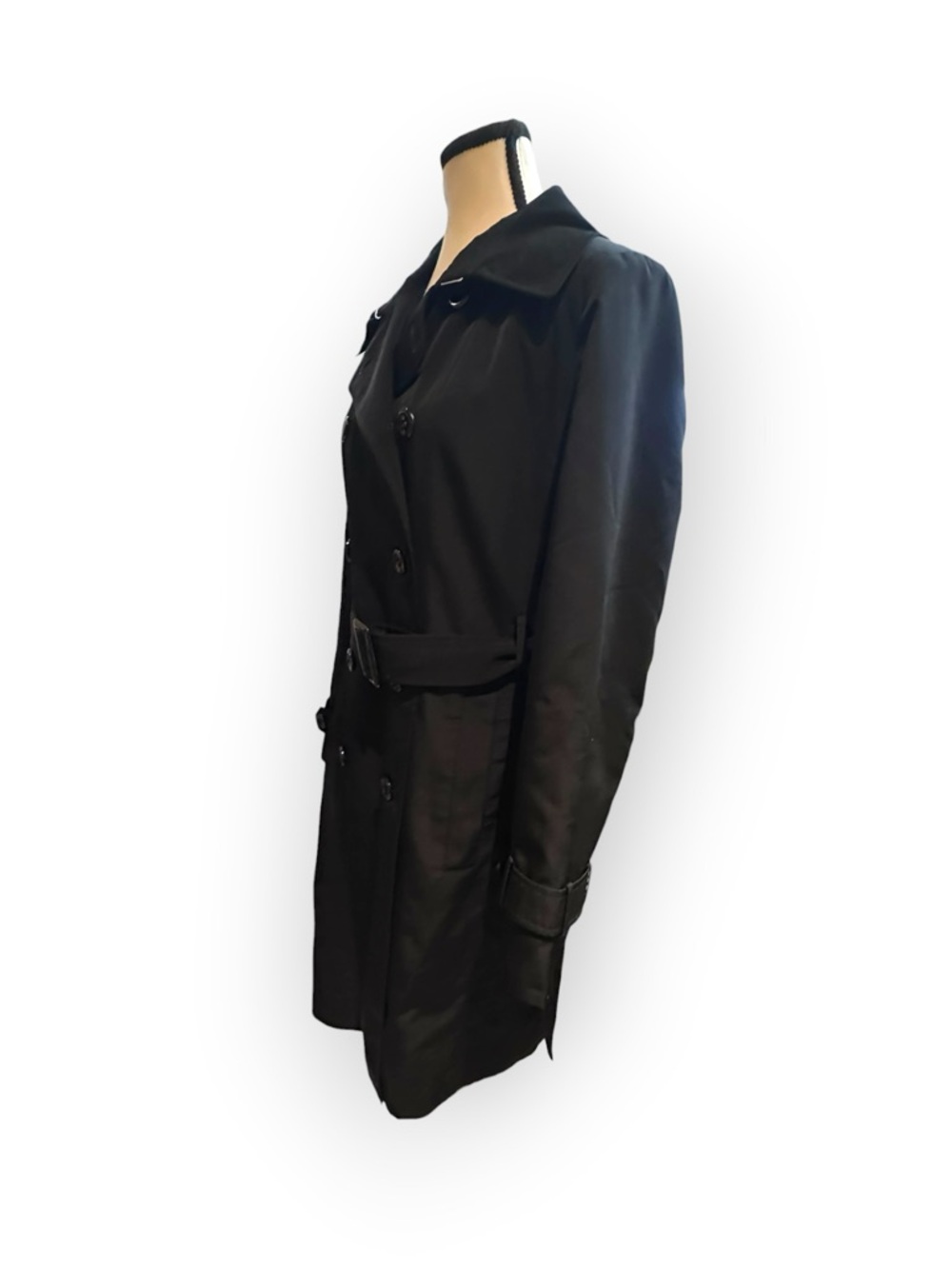 Women’s M Calvin Klein Black Trench Coat - Double Breasted Belted - Picture 6 of 14